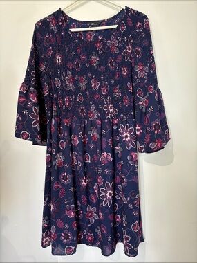 Reitmans XL Navy Floral Midi Dress with Pink Accents